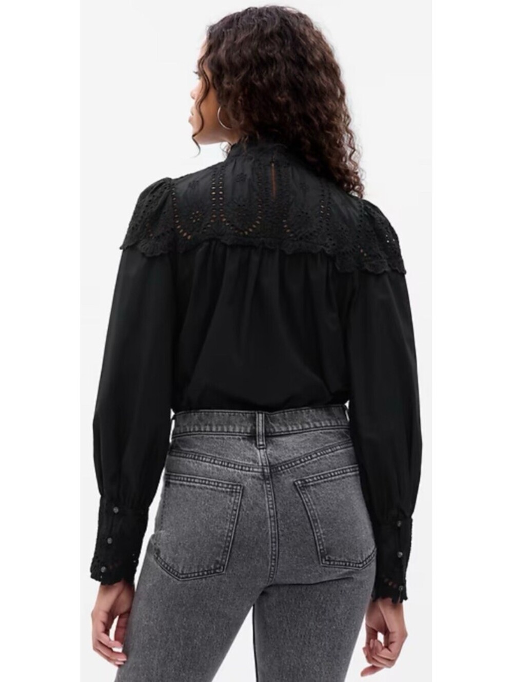 Gap Black Eyelet Cotton Feminine Top Size Large